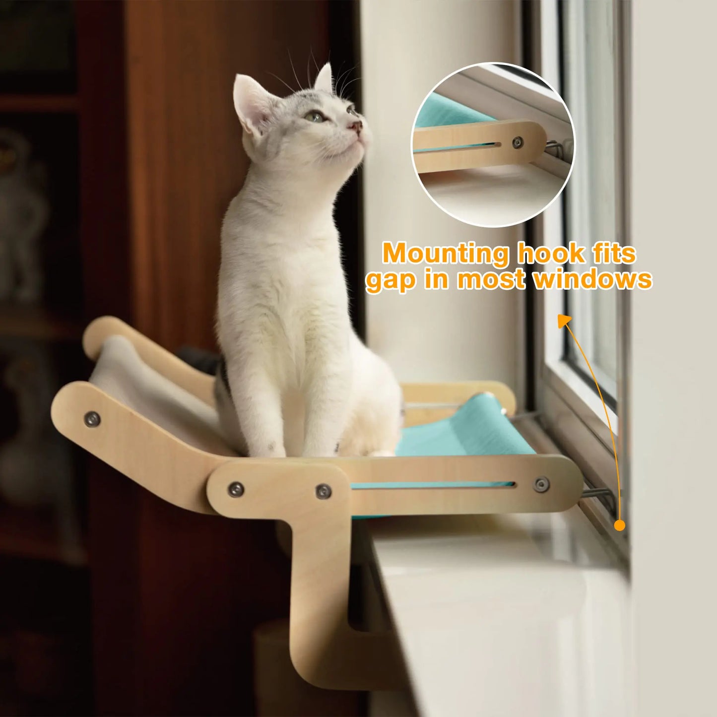 Mewoofun Sturdy Cat Window Perch Wooden Assembly Hanging Bed Cotton Canvas Easy Washable Multi-Ply Plywood Hot Selling Hammock